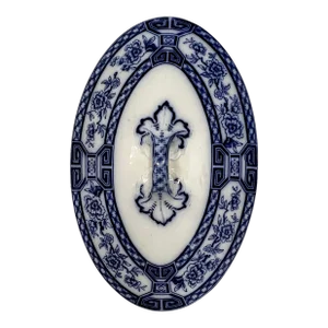 Antique Blue White Transferware Flow Blue Oval Lid