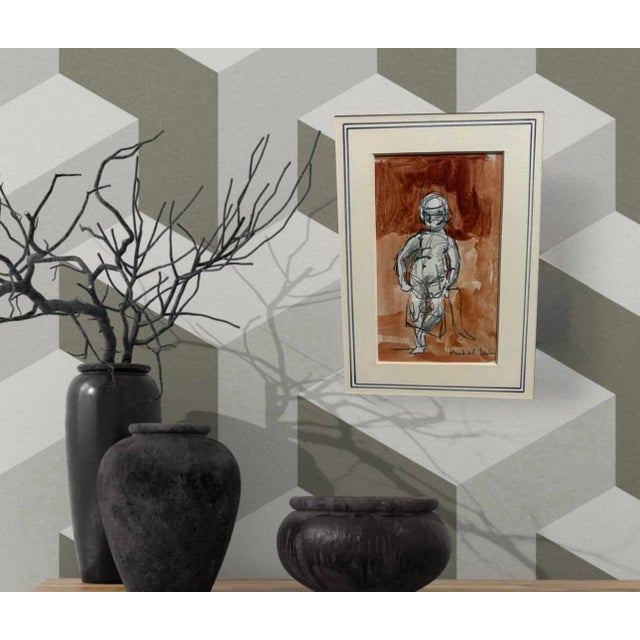 Figurative Impressive 1960’s Vintage Abstract Expressionist Painting of a Standing Figure by Artist Michael Davies, 15” X 12.5” For Sale - Image 3 of 10
