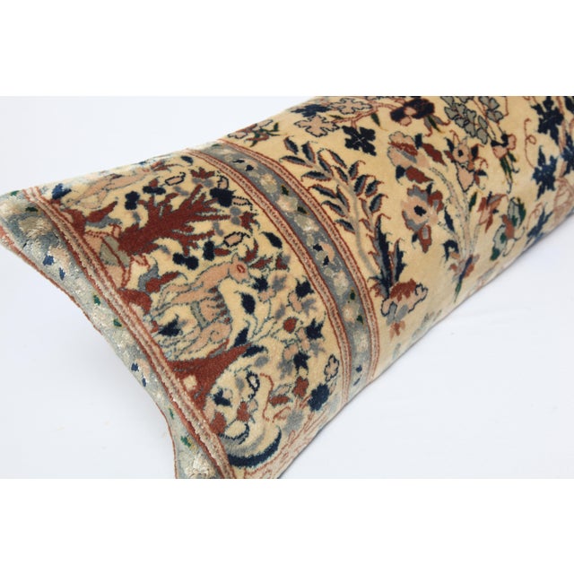 Navy Blue Authentic Vintage Rug Pillow Cover – Handwoven Floral Motif Throw Cushion Cover -12'' X 35'' For Sale - Image 8 of 11