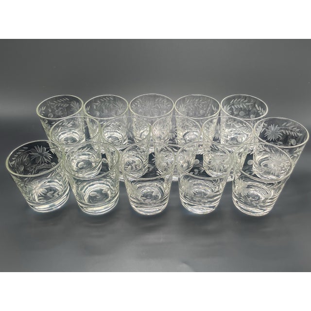Glass Vintage Federal Glass Floral Etched Barware Service for 8 - 32 Piece For Sale - Image 7 of 12