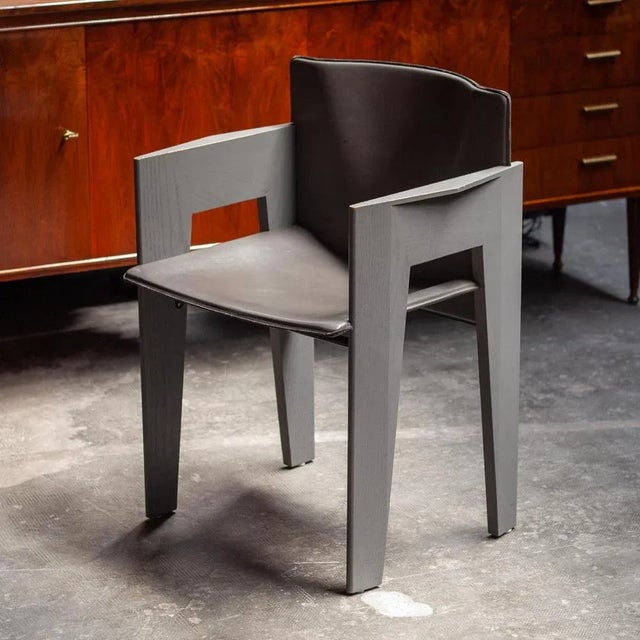 Grey Oak and Leather Dining Chairs by Arnold Merkx for Arco, 1980s, Set of 4 For Sale - Image 12 of 12