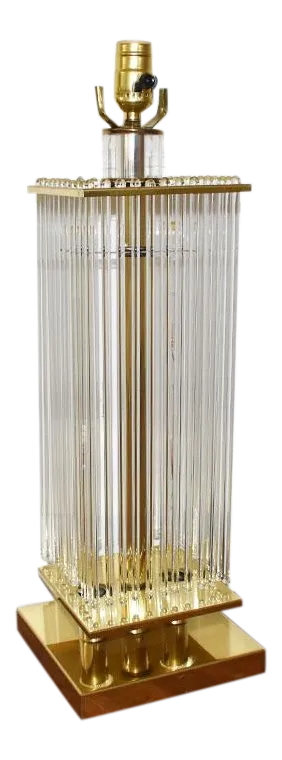 Brass and Glass Rod Table Lamp After Gaetano Sciolari - 1970s Italy