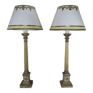 Pair of Painted Neoclassical Lamps With Parchment Shades