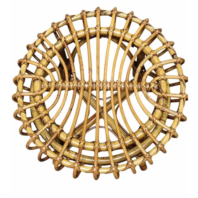 Franco Albini Bamboo and Rattan Circular Stool attributed to Franco Albini, Italy, 1960s For Sale - Image 4 of 8