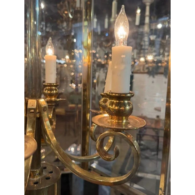 Vintage English Large Scale Gilt Brass Lantern For Sale - Image 4 of 6