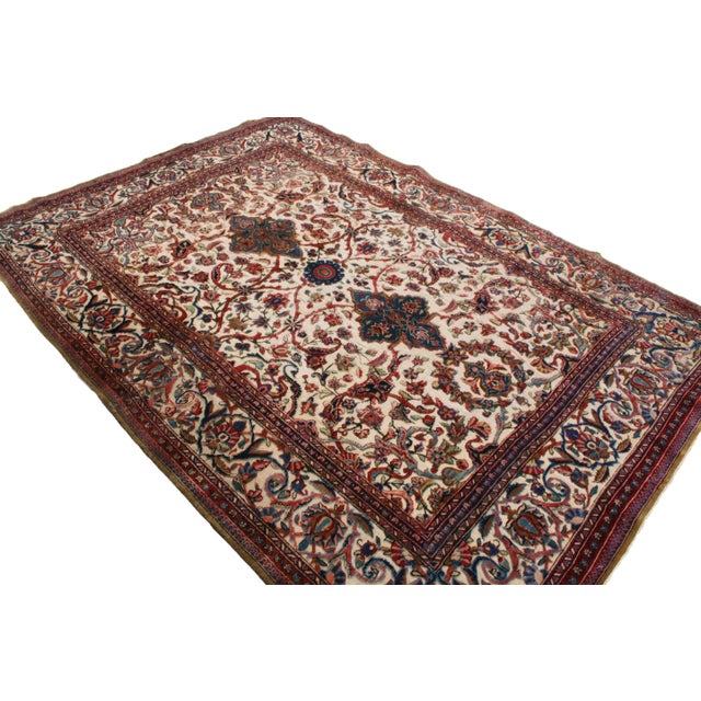 Traditional Antique Kashan Traditional Red and Beig Silk Persian Rug For Sale - Image 3 of 7
