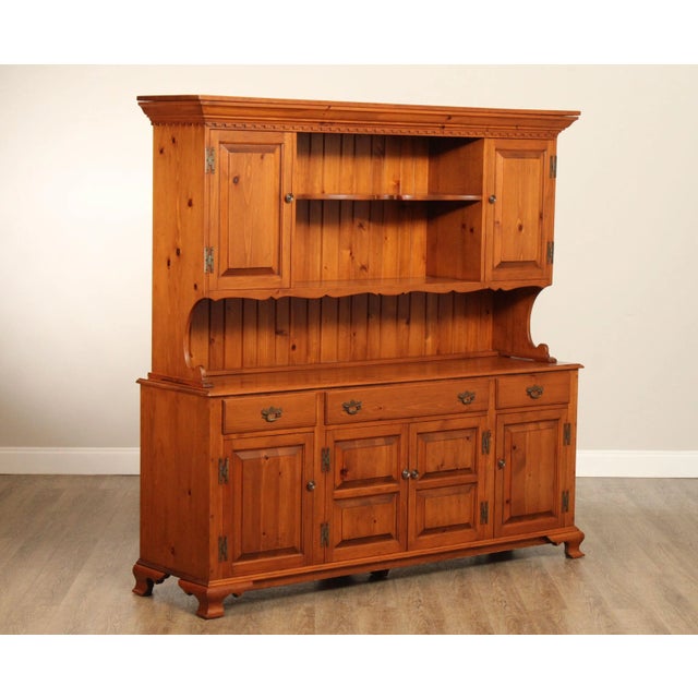 High Quality Vintage Pine Sideboard with Three Dovetailed Drawers Over Cupboard Storage, Hutch Top with Open Storage...