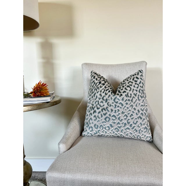 Contemporary Moss Green and Natural Leopard Print Velvet Pillow Cover For Sale - Image 3 of 5