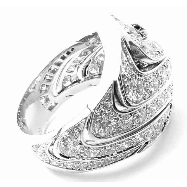 Contemporary Cartier 18k White Gold Diamond Waves Large Ring, size 8.25 For Sale - Image 3 of 9