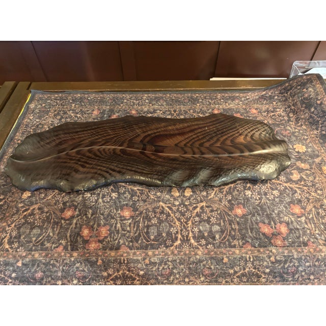 Antique Japanese Carved Keyaki Wood Banana Leaf Tray – Signed Ichiyama – Meiji Period, C. 1860 – 28” [Kh] For Sale In Seattle - Image 6 of 9