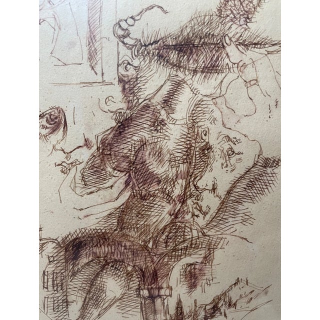 Chaim Gross Original 1968 Signed Chaim Gross Pen and Ink Drawing Abstract Surrealism Sketch For Sale - Image 4 of 12