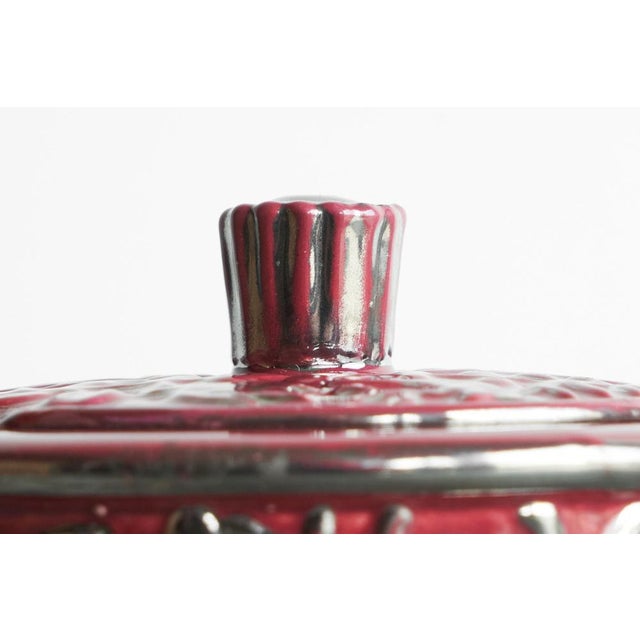 1920s Boch Frères Keramis Pink Lidded Bowl with Silver Glazed Flowers and Butterflies, 1920s For Sale - Image 5 of 12