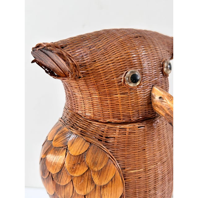 Mid-Century Modern Shanghai Rattan Owl Lidded Basket For Sale - Image 3 of 11
