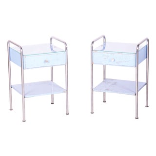 Bauhaus Side Tables in Plywood and Chrome attributed to Mücke-Melder, Czech, 1930s, Set of 2 For Sale