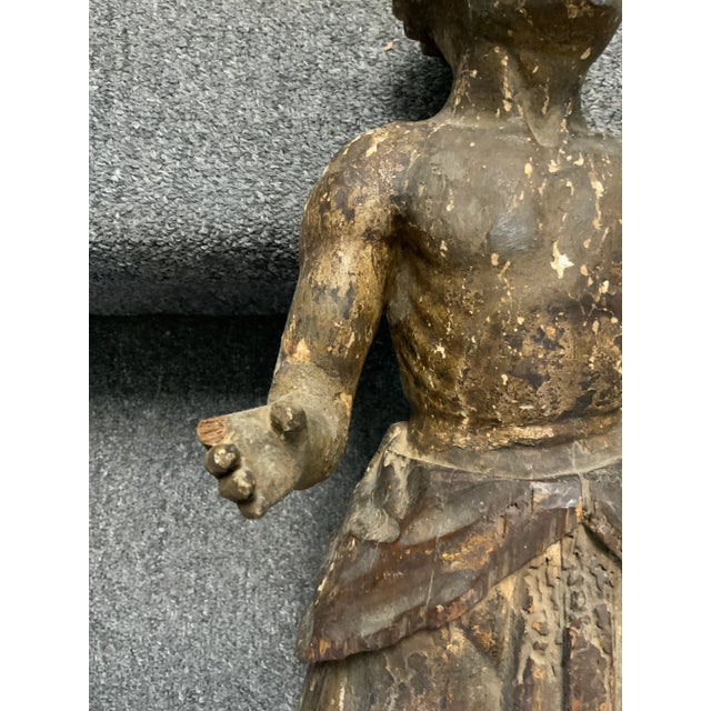 19th Century Antique Kneeling Wood Carved Santos Figure For Sale - Image 9 of 17
