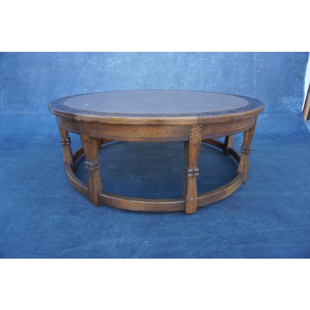 Spanish Revival Early 20th Century Attributed to Romweber Cali-Revival Leather Top Coffee Table For Sale - Image 3 of 9