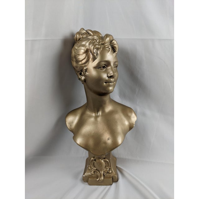 Vintage Gilt Composition Bust "Lys" After Emile Pinedo, French Art Nouveau Revival Sculpture For Sale - Image 10 of 18