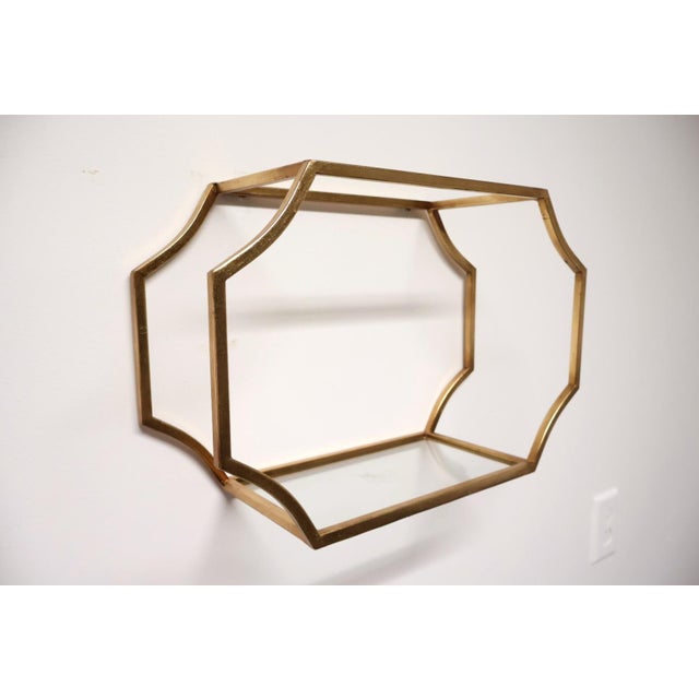 Gold Set of 3 Gold Metal & Glass Floating Wall Display Shelves For Sale - Image 8 of 8