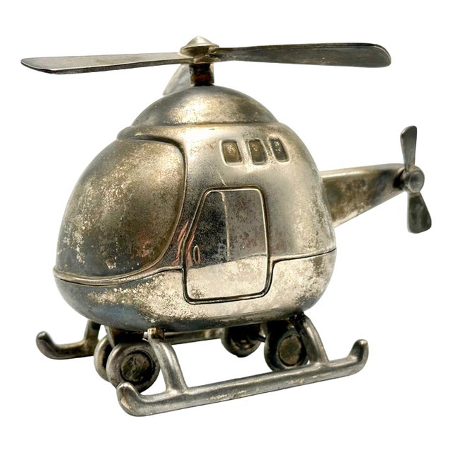 Vintage Silver-Plated Helicopter Piggy Bank, 1960s For Sale