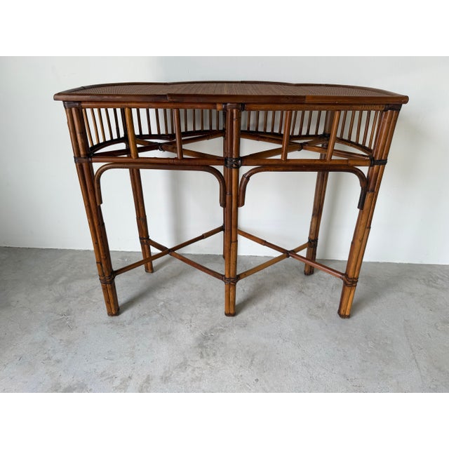 Vintage Milling Road for Baker Bamboo & Rattan Demi-Lune Console Table For Sale - Image 11 of 12