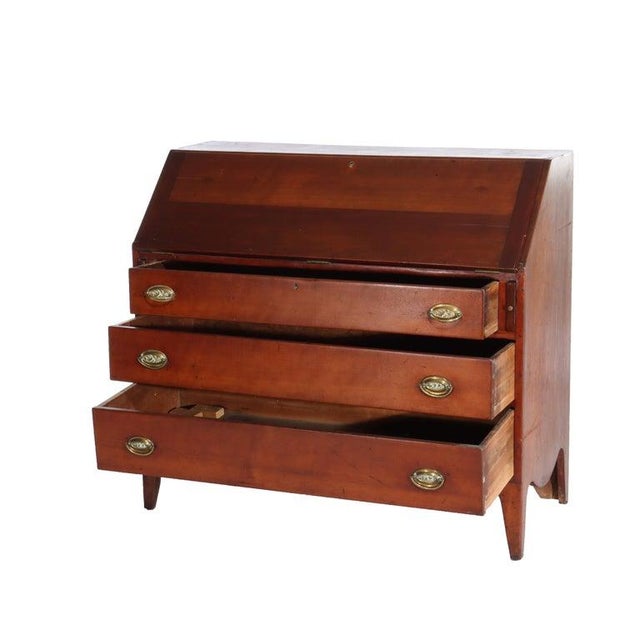 Early 19th Century Antique Federal Hepplewhite Mahogany Three Drawer Drop Front Desk C1820 For Sale - Image 5 of 6