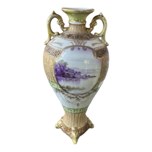 Antique Hand Painted Nippon Porcelain Floral Enamel Decorated Vase