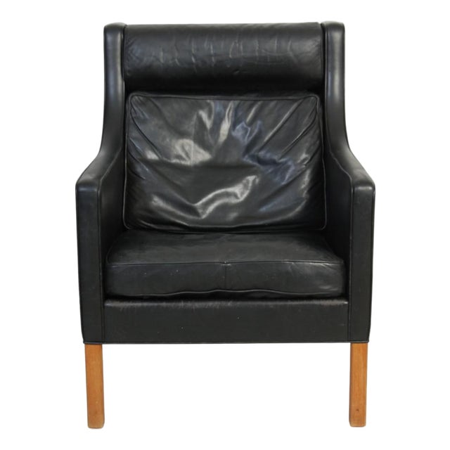 2431 Lounge Chair in Black Leather by Børge Mogensen, 1980s For Sale