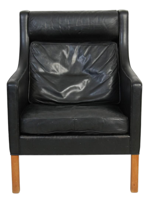 2431 Lounge Chair in Black Leather by Børge Mogensen, 1980s