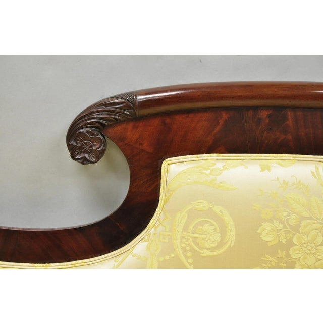 Mid 19th Century Antique American Empire Neoclassical Carved Mahogany Sofa With Gold Fabric For Sale - Image 5 of 18