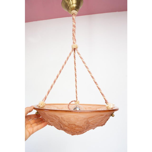 Metal Art Deco Style Ceiling Lamp in Pink Glass, 1930s-1940s For Sale - Image 7 of 9