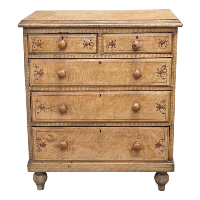 Antique Late 19th Century English Pine Faux Bois Maple Chest of Drawers For Sale