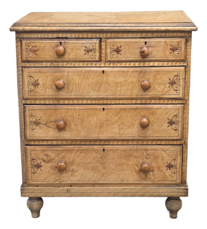 Antique Late 19th Century English Pine Faux Bois Maple Chest of Drawers