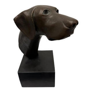 Late 20th Century Signed Milo (Miguel Lopez) Art Deco Bronze Weimaraner / Pointer Dog Bust Statue For Sale
