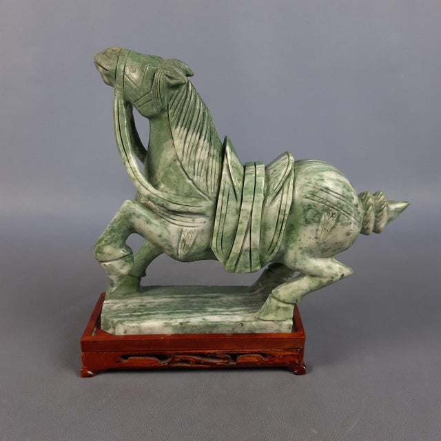Chinese Jade Horse Sculpture on Wooden Base, 20th Century For Sale - Image 7 of 18