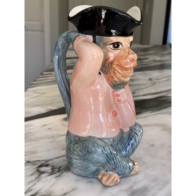 Majolica Style Singerie Motif Pitcher / Vase For Sale - Image 12 of 14