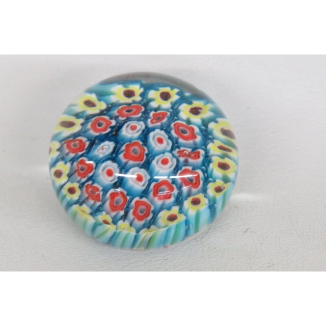 Small Round Art Glass Paper Weight Italian Murano Style Millefiori Flowers 5131b For Sale - Image 9 of 10