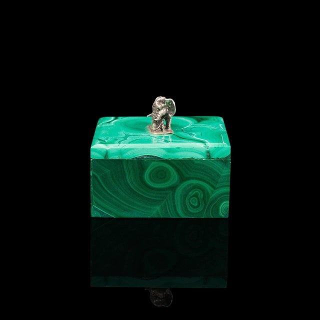 Gemstone Small Antique English Malachite & Silver Trinket Box For Sale - Image 7 of 13