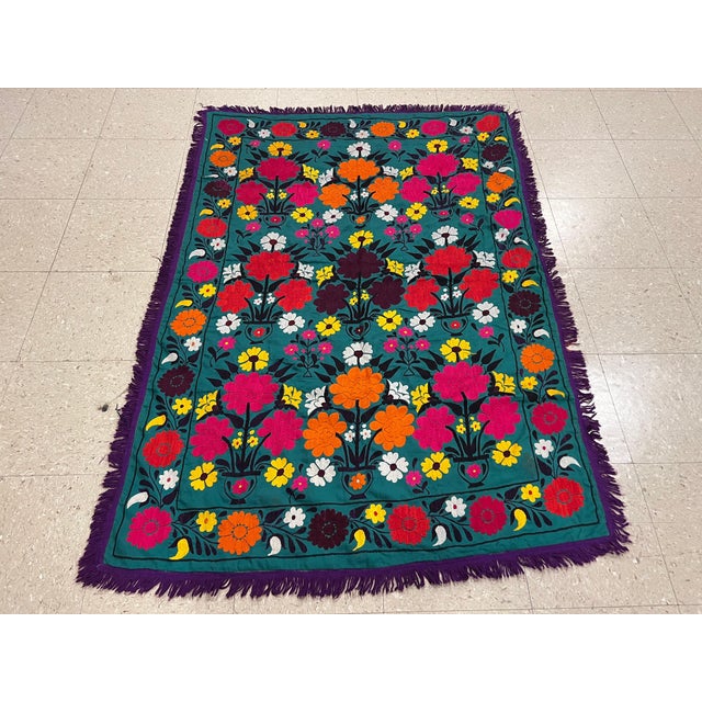 Late 20th Century Suzani Style Textile, Colorful and Floral Print For Sale - Image 13 of 18