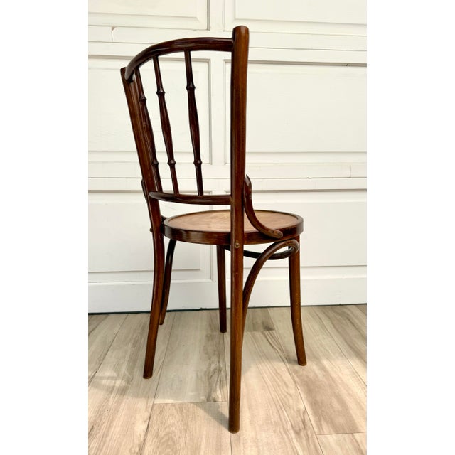Brown Antique Vienna Secession Bentwood Chair Attributed to Mundus With Floral Art Nouveau Seat For Sale - Image 8 of 16