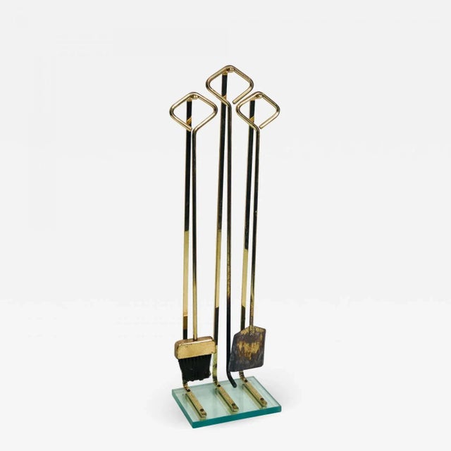 1970s Fontana Arte (Attributed) twos of Modern Brass and Glass Fire Tools Attributed to Fontana Arte - Set of 3 For Sale In Philadelphia - Image 6 of 6