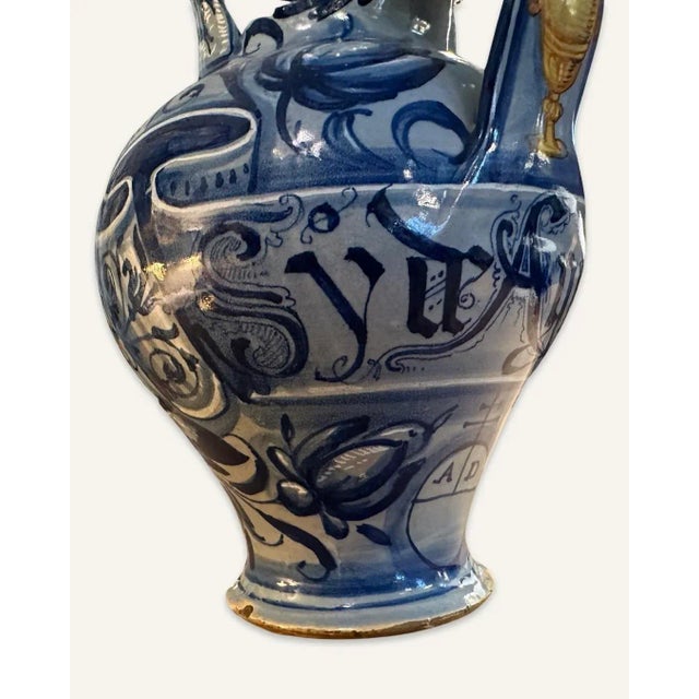 Late 19th Century 19th Century Italian Blue and White Faience Wine Jug For Sale - Image 5 of 12