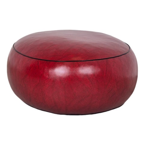 Vintage Red Round Pouf, Italy, 1960s For Sale