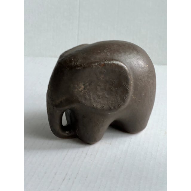 Mid-Century Modern Brown Pottery Abstract Elephant Sculpture For Sale - Image 4 of 7
