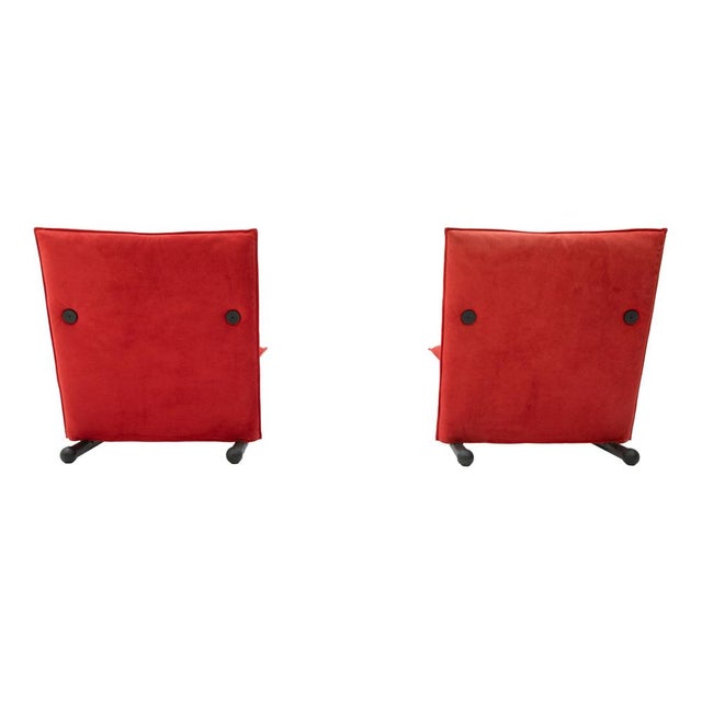 Textile Postmodern T Line Lounge Chairs in Red Alcantara by Arflex,, Italy, 1982, Set of 2 For Sale - Image 7 of 11