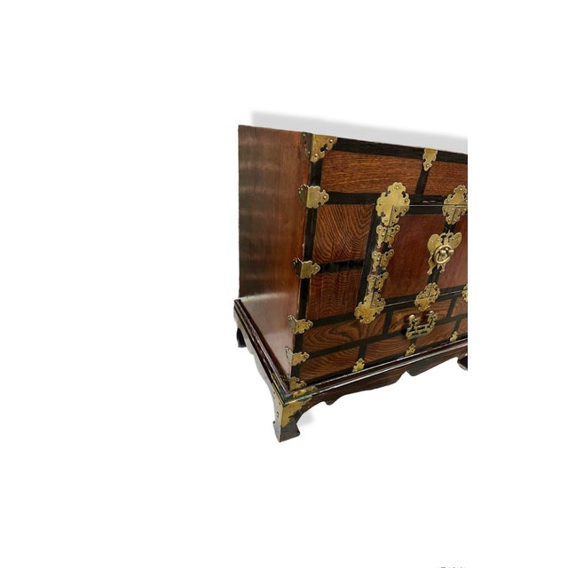 Wood Antique Korean Butterfly Wedding Chest | 19th Century Elm Wood Tansu With Brass Butterfly Inlays, Dowry Cabinet For Sale - Image 7 of 8