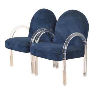Leon Rosen for Pace Collection Modern Art Deco Lucite Waterfall Armchairs, Pair For Sale