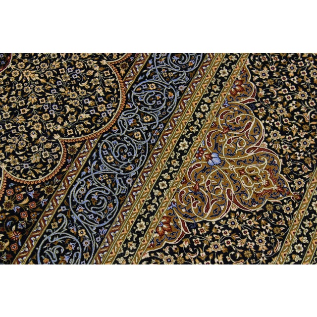 1990s Intricate Persian Design Turkish Silk Blue Medallion Area Rug - 6'6'' X 9'9'' For Sale - Image 5 of 9