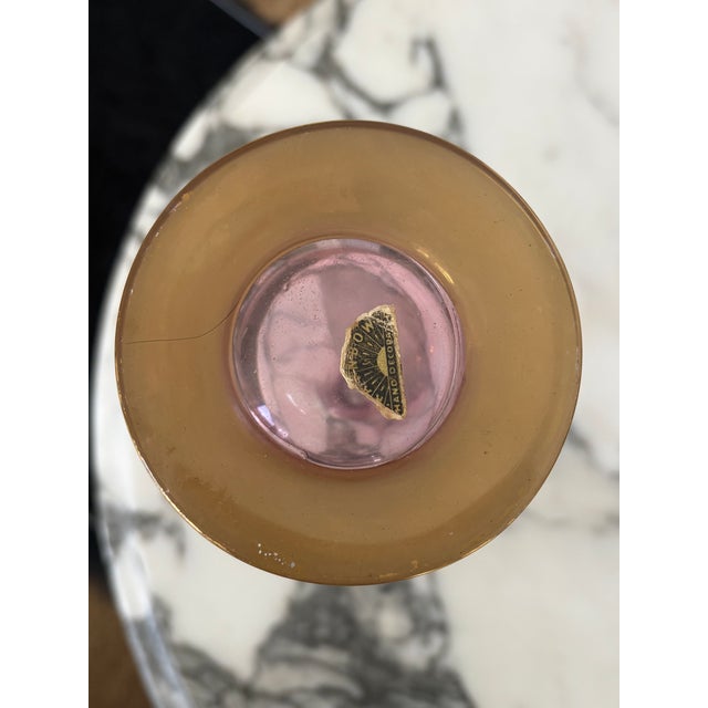 Mid-20th Century Rainbow Art Glass Cranberry Pink Vase With Gilt Base For Sale - Image 12 of 13