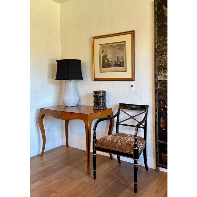 Traditional Sleek Italian Parquetry Inlay Writing Desk, Made in Italy For Sale - Image 3 of 18