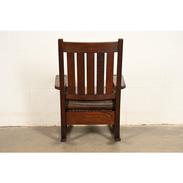Gustav Stickley Antique Mission Oak Arts & Crafts Rocking Chair, Circa 1910 For Sale - Image 12 of 14